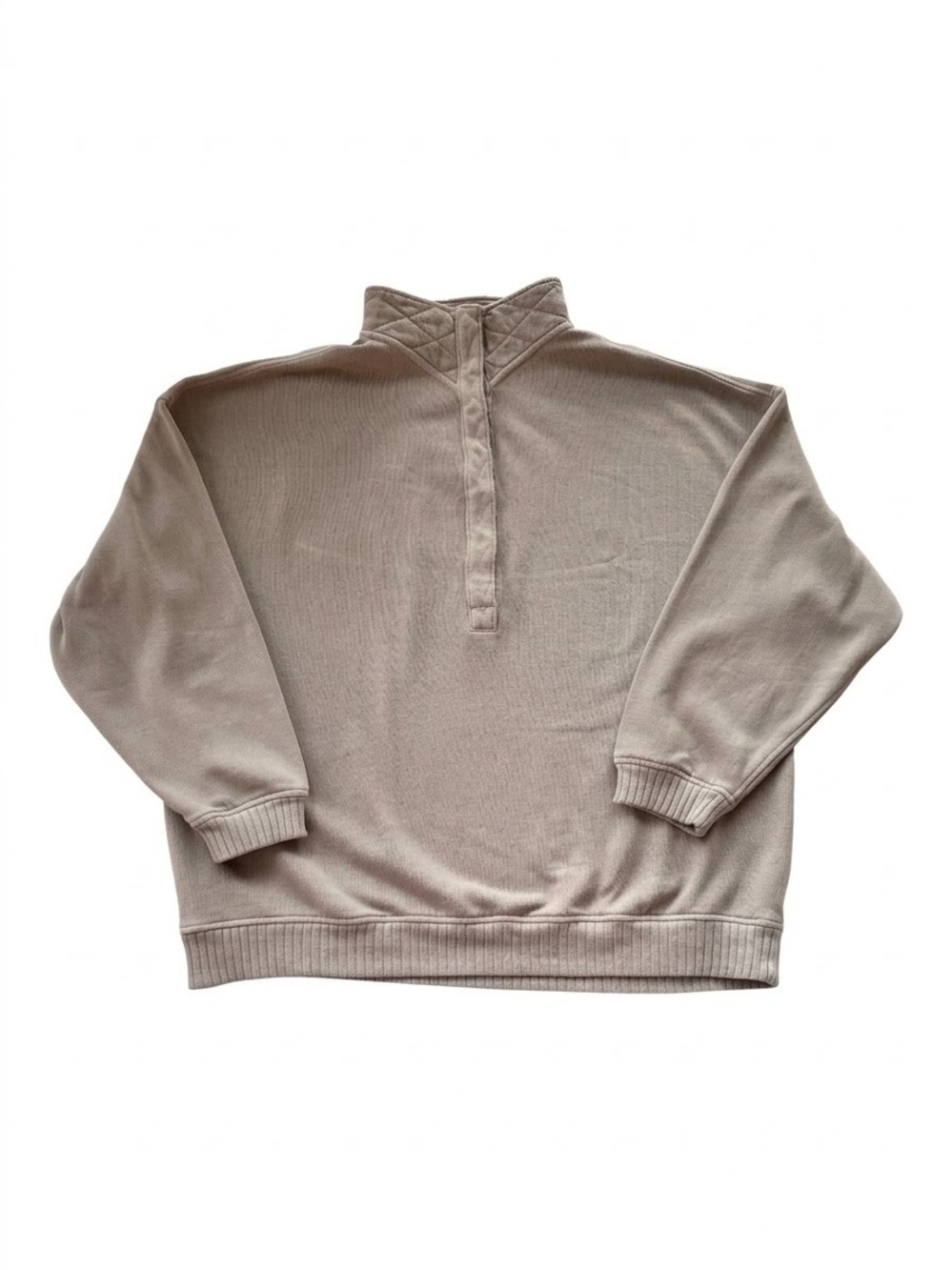 Aerie Oh Snap Oversized Quilted Snap Mock Neck Pullover Sweatshirt L Tan